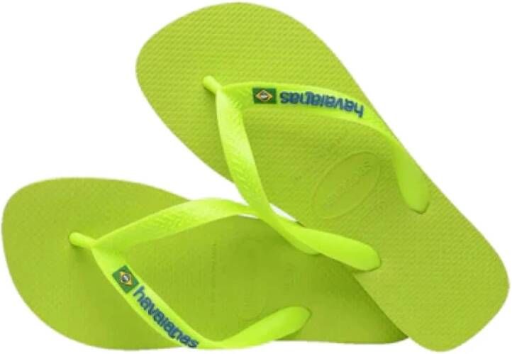 Havaianas Neon Logo Flip Flops Green Dames