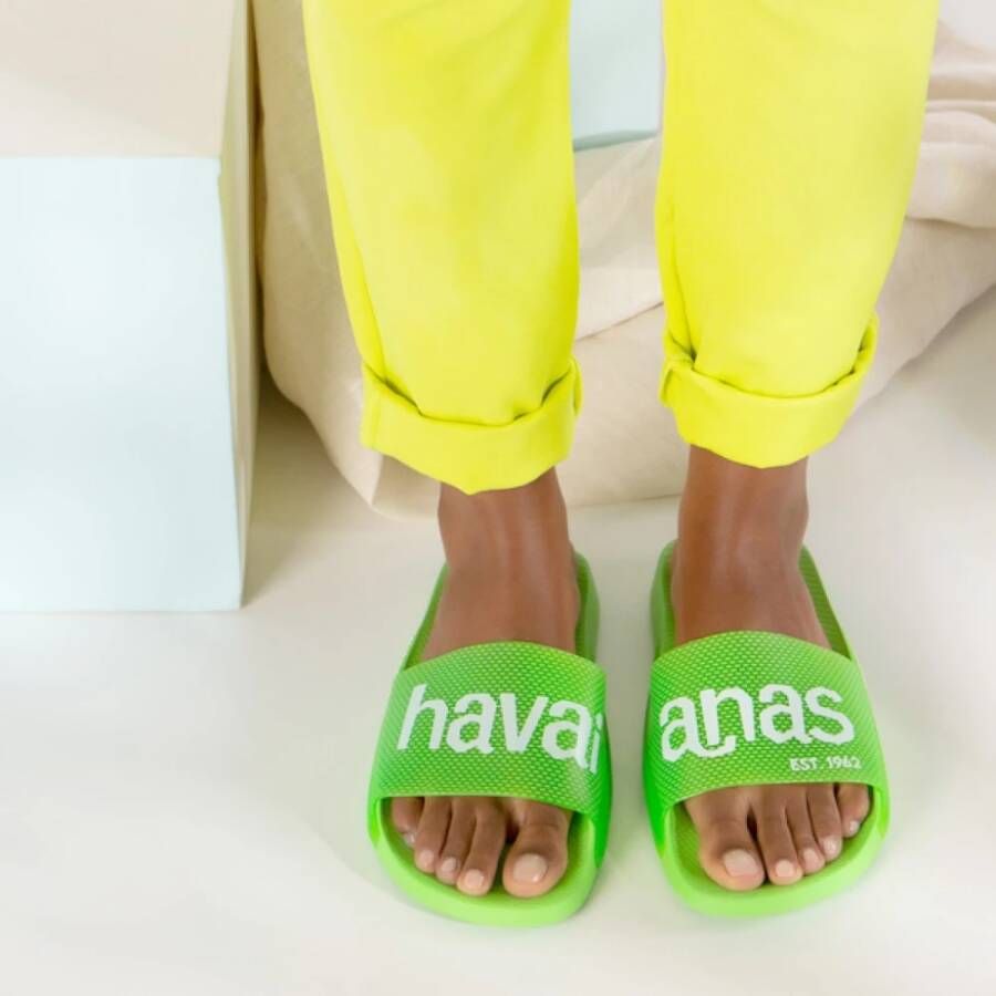 Havaianas Neon Logo Slide Sandalen Green Dames