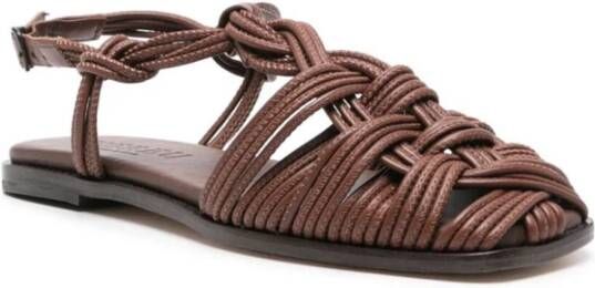 Hereu Bruine Geweven Leren Sandalen met Gesp Brown Dames