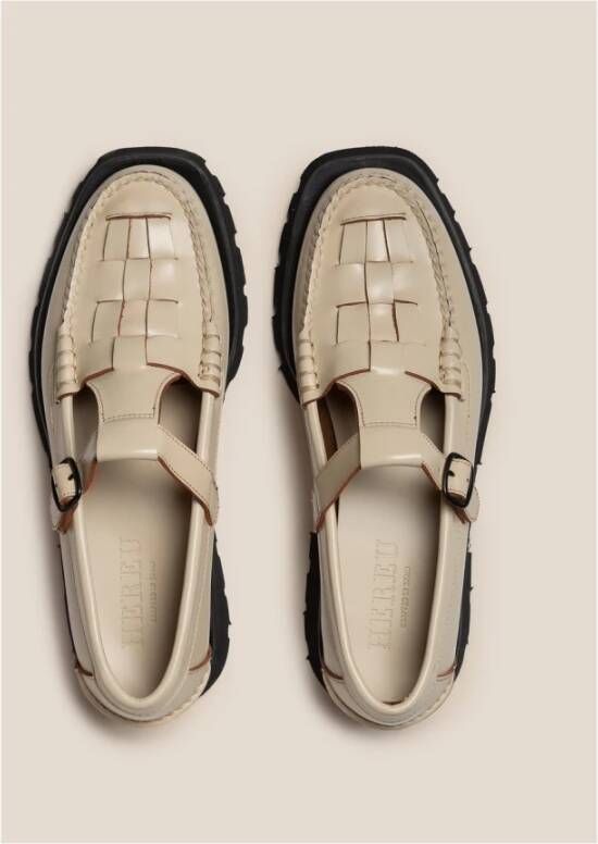 Hereu Witte leren sport loafers met gesp Beige Dames