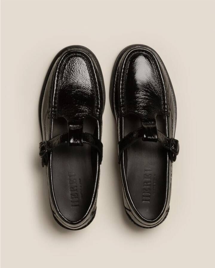 Hereu Zwarte Gekreukte Glanzende Loafers Black Dames