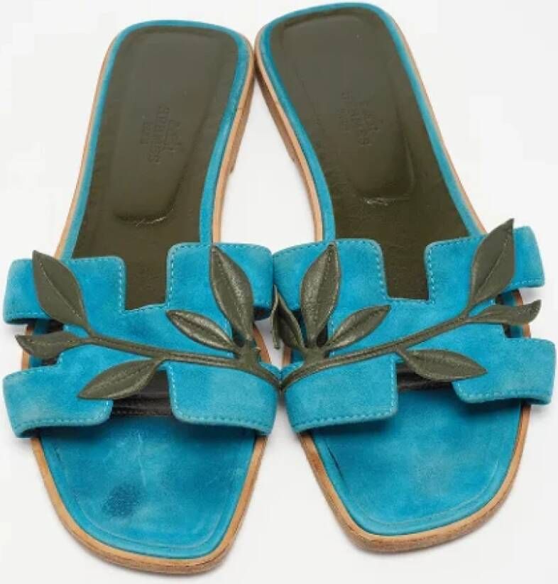 Hermès Vintage Pre-owned Leather flats Blue Dames