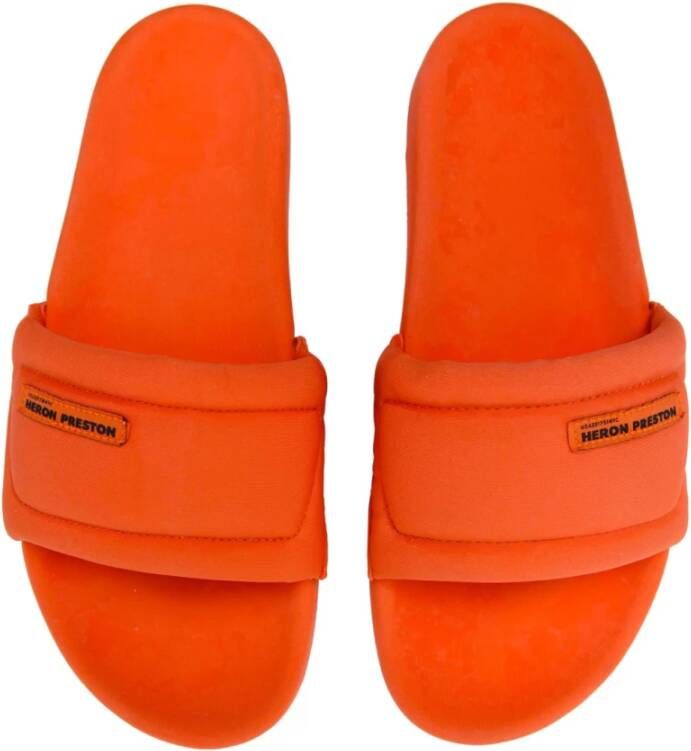 Heron Preston Oranje Logo Stoffen Slider Sandalen Orange Heren