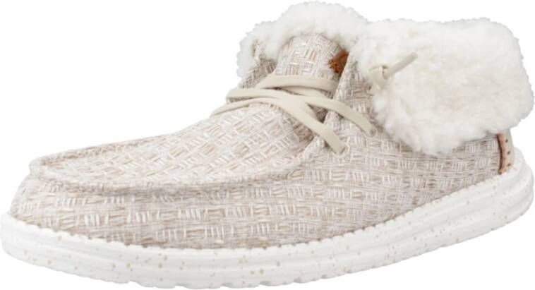 Hey Dude Fold Stitch Cozy Laced Shoes Beige Dames