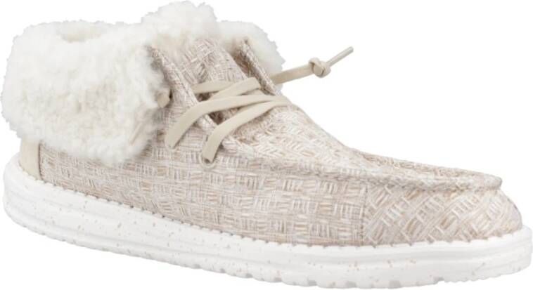 Hey Dude Fold Stitch Cozy Laced Shoes Beige Dames