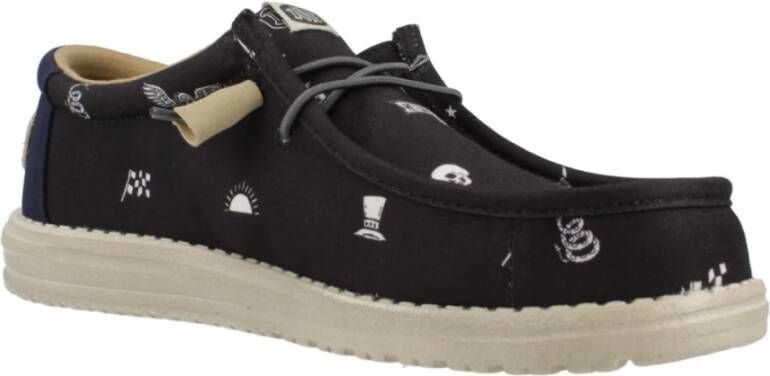 Hey Dude Stijlvolle Veterschoenen met Sterren en Skulls Print Black Heren