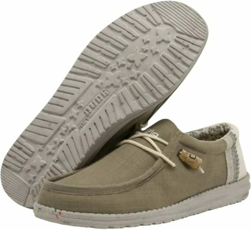 Hey Dude Wally Linen Natural Lace Shoes Green Heren