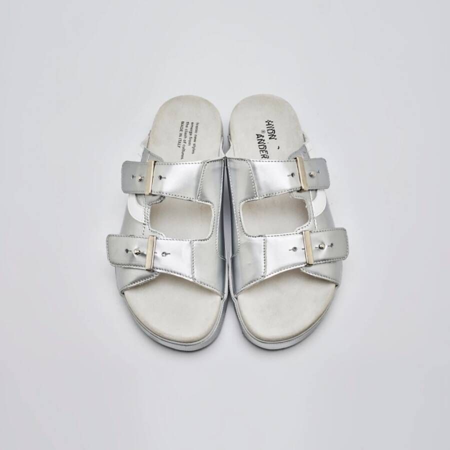 Hidnander Metallic Leren Sandalen Gray Dames