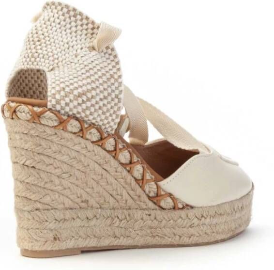 Hispanitas Espadrilles Leer en Stof Zool Rubber Beige Dames