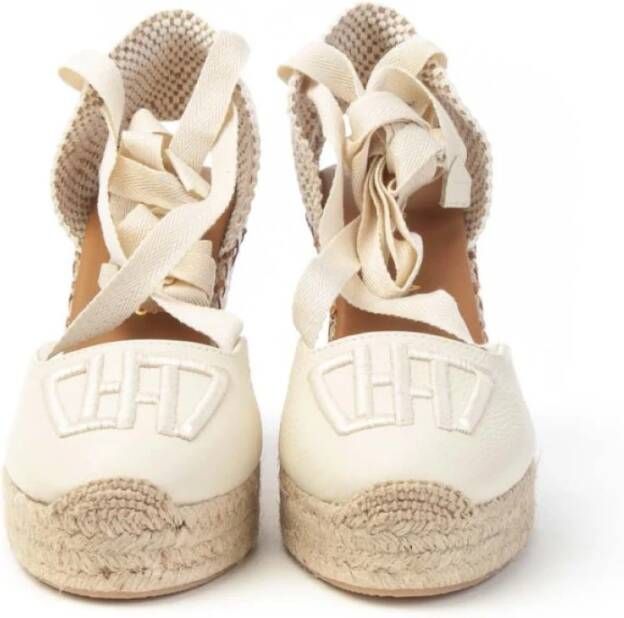 Hispanitas Espadrilles Leer en Stof Zool Rubber Beige Dames