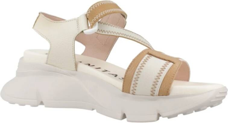 Hispanitas Stijlvolle Platte Sandalen voor de Zomer Beige Dames