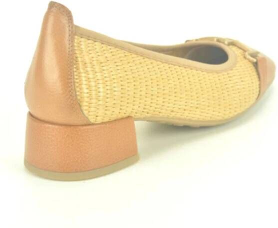 Hispanitas Raffia Pump met Camel Detail Brown Dames