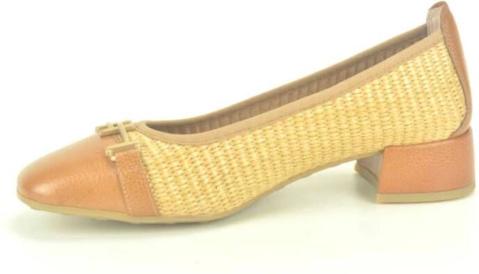 Hispanitas Raffia Pump met Camel Detail Brown Dames