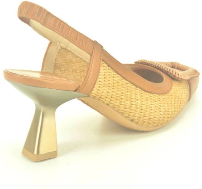 Hispanitas Stijlvolle Camel Raffia Sandalen Brown Dames