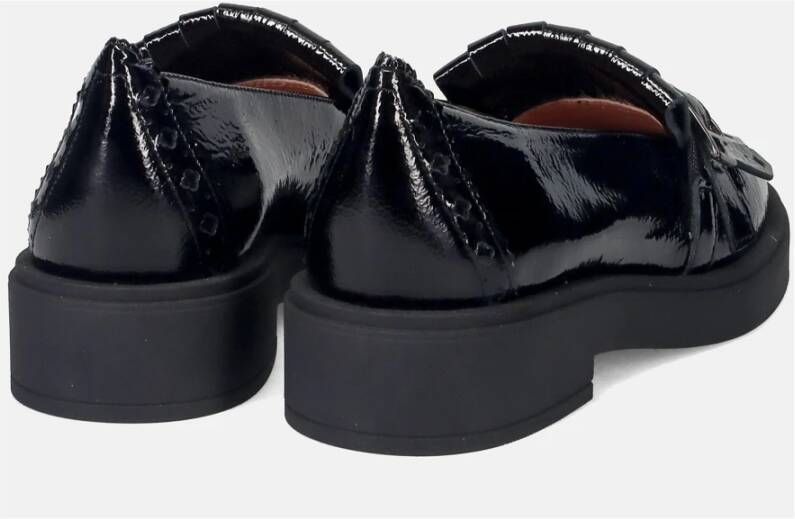 Hispanitas Zwarte leren mocassin met franjedetail Black Dames