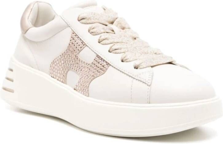 Hogan Beige Calf Sneaker met Strass Beige Dames