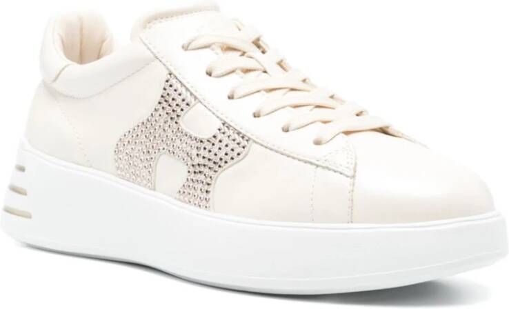 Hogan Beige Kalf Sneaker met Strass Detail Beige Dames