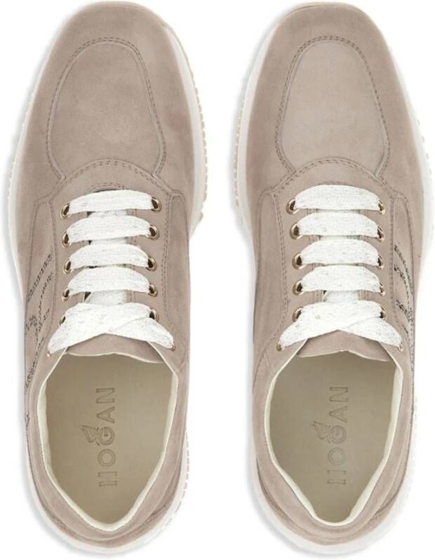 Hogan Beige Leren Kristal Sneakers Beige Dames