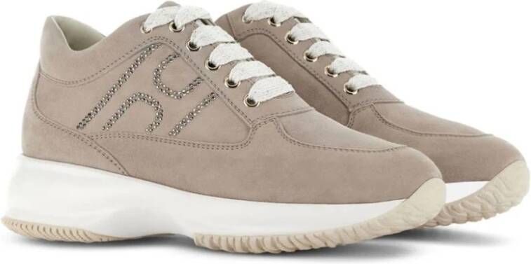 Hogan Beige Leren Kristal Sneakers Beige Dames