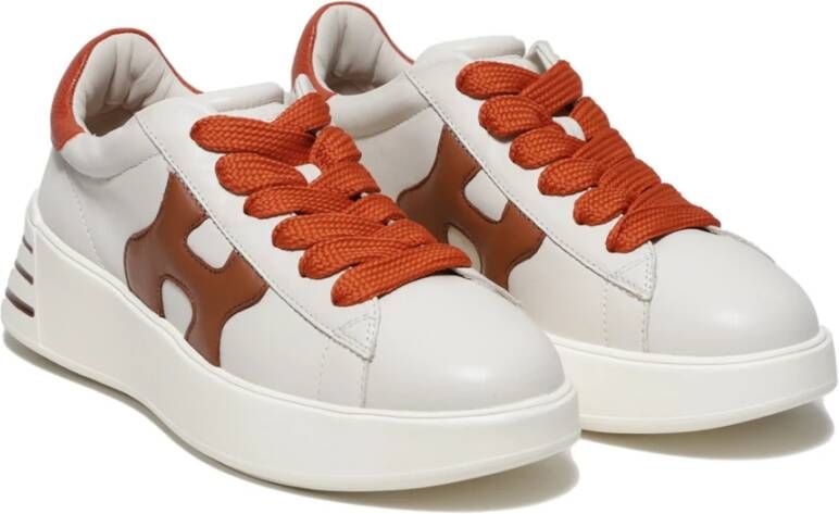 Hogan Beige Leren Sneaker met Gebrand Leren H-detail White Dames