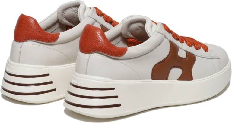 Hogan Beige Leren Sneaker met Gebrand Leren H-detail White Dames