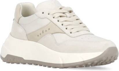 Hogan Beige Leren Sneakers met Suède Inzetstukken Beige Dames