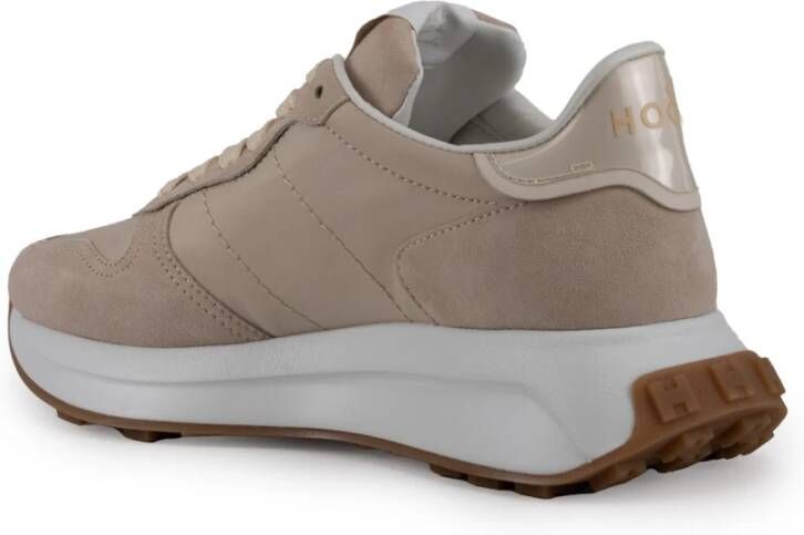 Hogan Beige Leren Sneakers met Technische Stof Inzetstukken Beige Dames