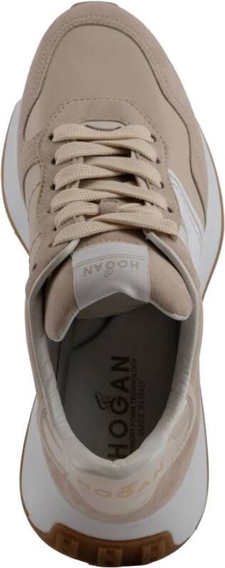 Hogan Beige Leren Sneakers met Technische Stof Inzetstukken Beige Dames