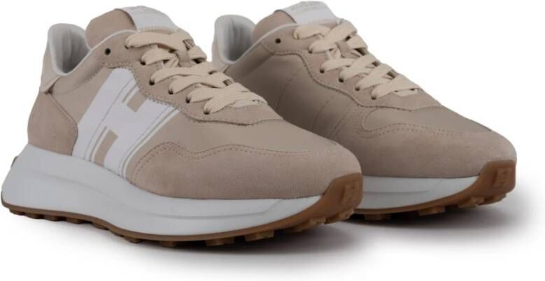 Hogan Beige Leren Sneakers met Technische Stof Inzetstukken Beige Dames