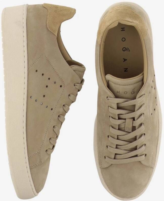 Hogan Beige Nubuk Sneakers met geperforeerde zijkant Beige Dames