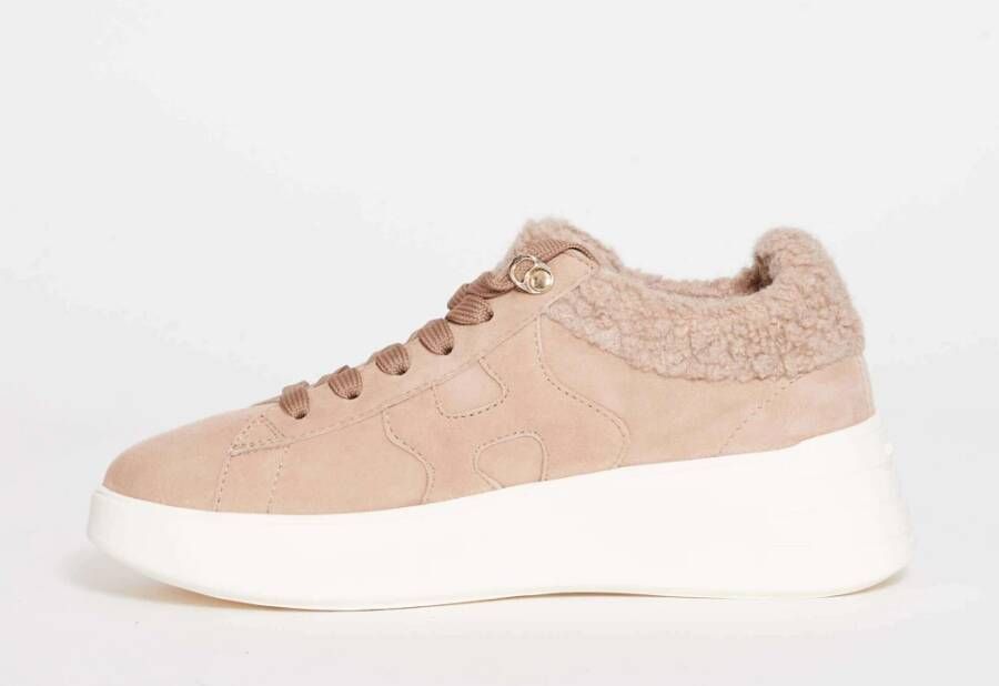 Hogan Beige Suède Bontgevoerde Sneakers Pink Dames