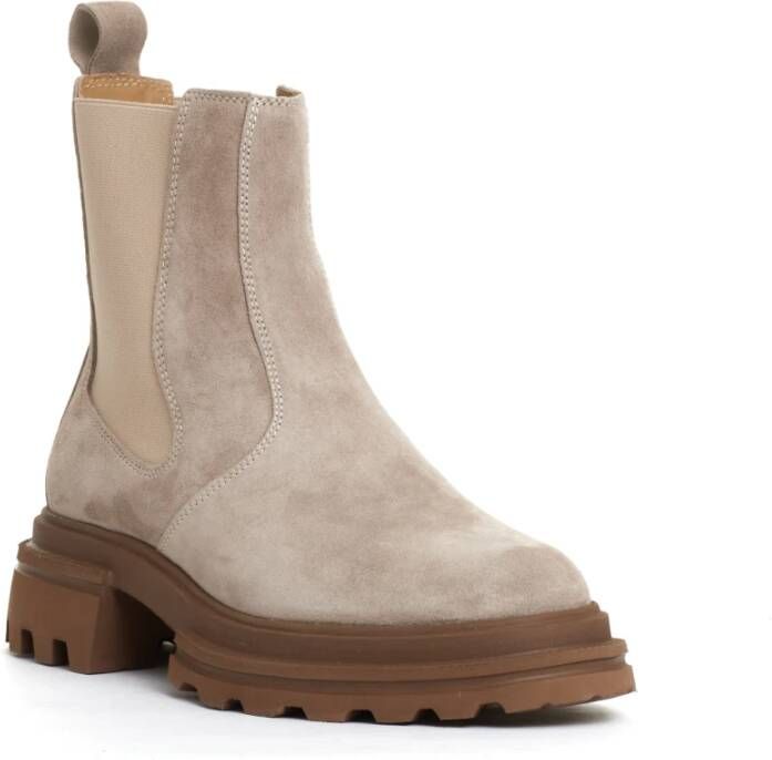 Hogan Beige Suède Chelsea Boot met Elastiek Beige Dames