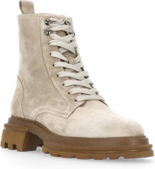 Hogan Beige Suède Combat Boots met Rits Beige Dames