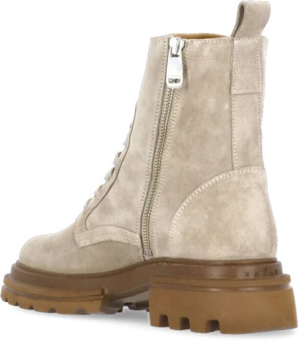 Hogan Beige Suède Combat Boots met Rits Beige Dames