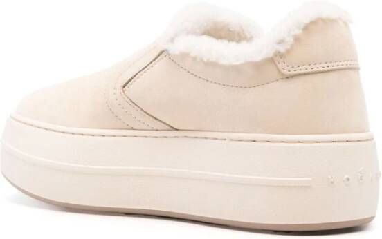 Hogan Beige Suède Instap Shearling Schoenen Beige Dames