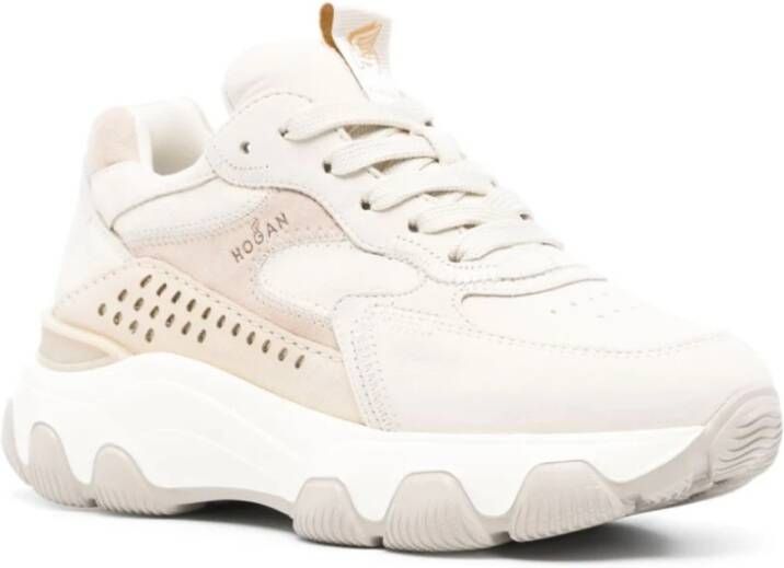 Hogan Beige Suède Sneakers met Geperforeerde Details Pink Dames