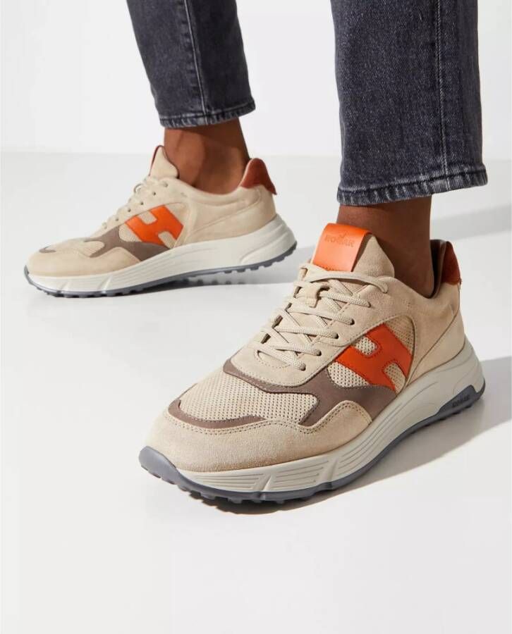 Hogan Beige suède sneakers met oranje logo Beige Heren