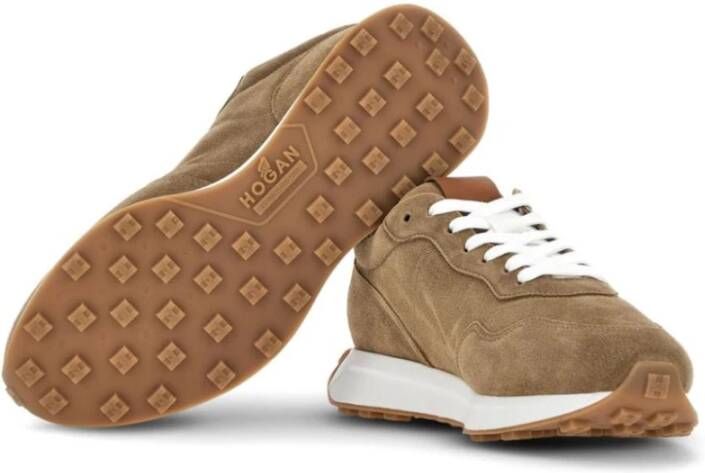 Hogan Beige Suède Sneakers Paneelontwerp Brown Heren