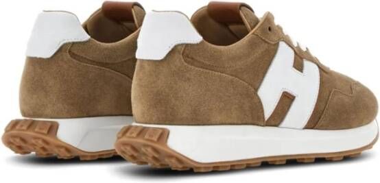 Hogan Beige Suède Sneakers Paneelontwerp Brown Heren