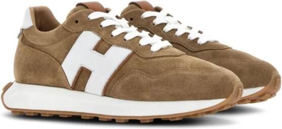 Hogan Beige Suède Sneakers Paneelontwerp Brown Heren