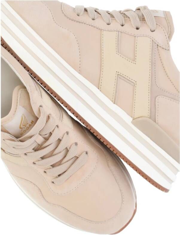 Hogan Beige Suède Sneakers Ronde Neus Beige Dames