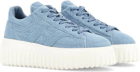 Hogan Blauwe Denim Veterschoenen met Plateauzool Blue Dames