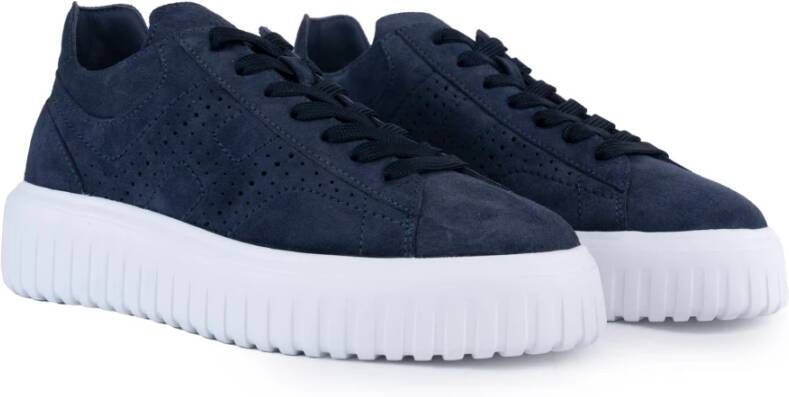 Hogan Blauwe Leren Sneakers Met Geperforeerde Details Blue Heren