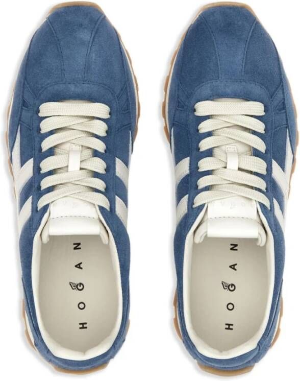 Hogan Blauwe Leren Veterschoenen Met Platte Zool Blue Dames