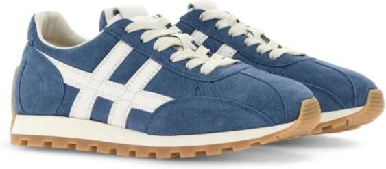 Hogan Blauwe Leren Veterschoenen Met Platte Zool Blue Dames