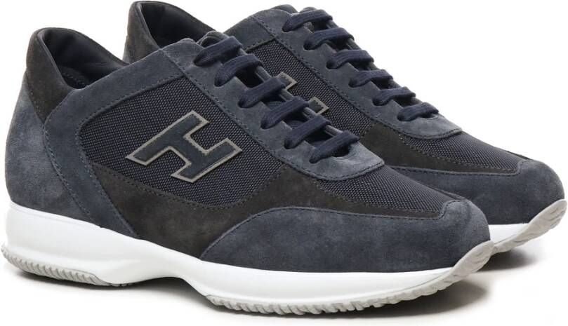 Hogan Blauwe Suède Sneakers met Geweven Inzetstukken Blue Heren