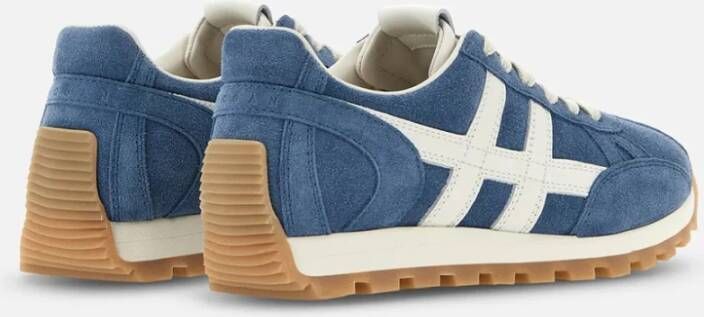 Hogan Blauwe Suède Sneakers met Witte Leren Inzetstukken Blue Dames