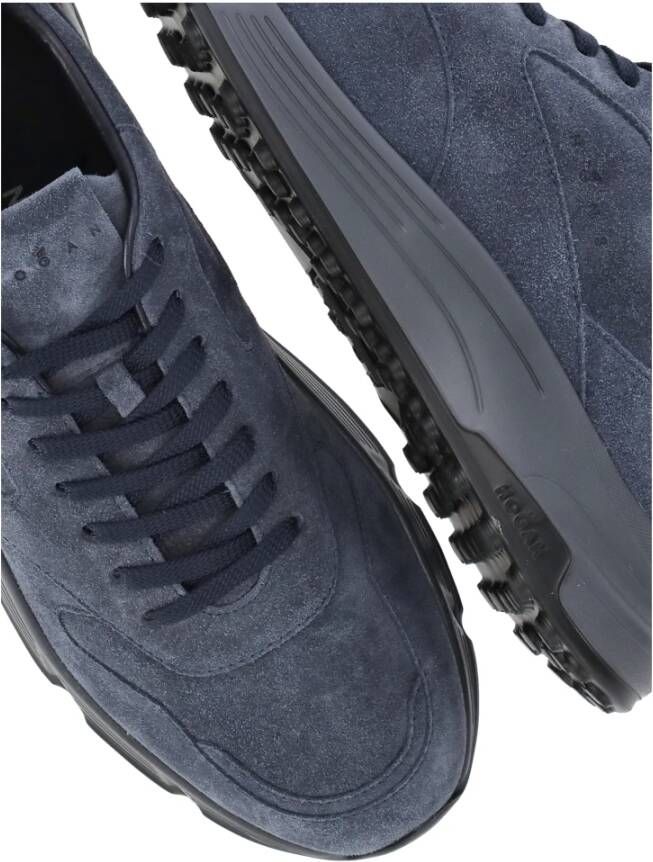 Hogan Blauwe Suède Sneakers Ronde Neus Blue Heren