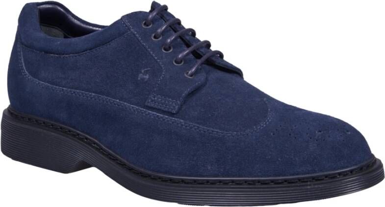 Hogan Blauwe Suède Veterschoenen Blue Heren