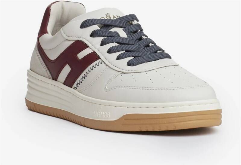 Hogan Bordeaux Leren Basket Style Sneakers White Heren